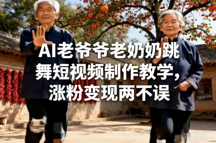 AI老爷爷老奶奶跳舞短视频制作教学，涨粉变现两不误-百货大全
