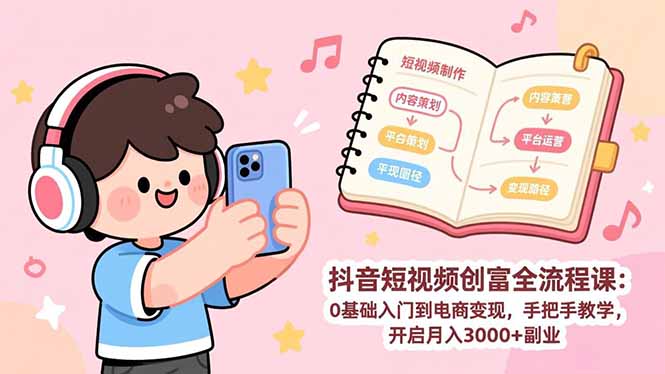 抖音短视频创富全流程课：0基础入门到电商变现，手把手教学，开启月入3000+副业-百货大全
