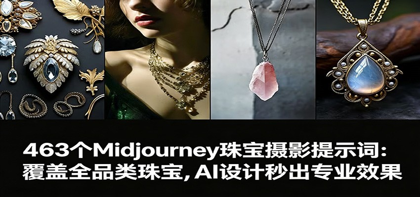 463个Midjourney珠宝摄影提示词：覆盖全品类珠宝，AI设计秒出专业效果-百货大全