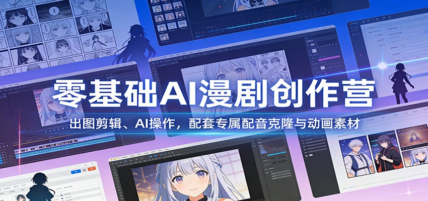 零基础AI漫剧创作营：出图剪辑、AI操作，配套专属配音克隆与动画素材-百货大全