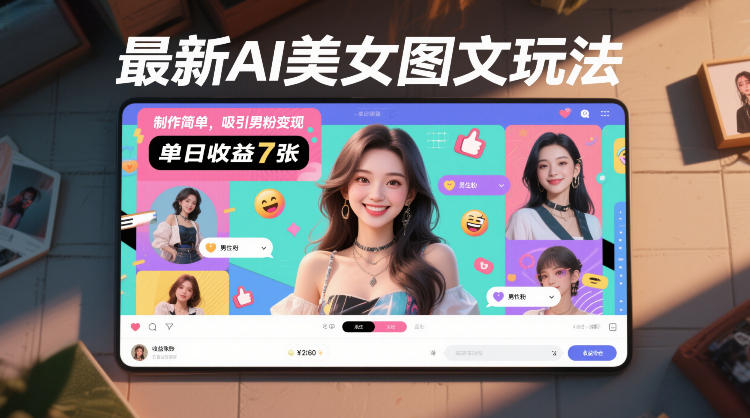 最新AI美女图文玩法，制作简单，吸引男粉变现，单天收益7张-百货大全