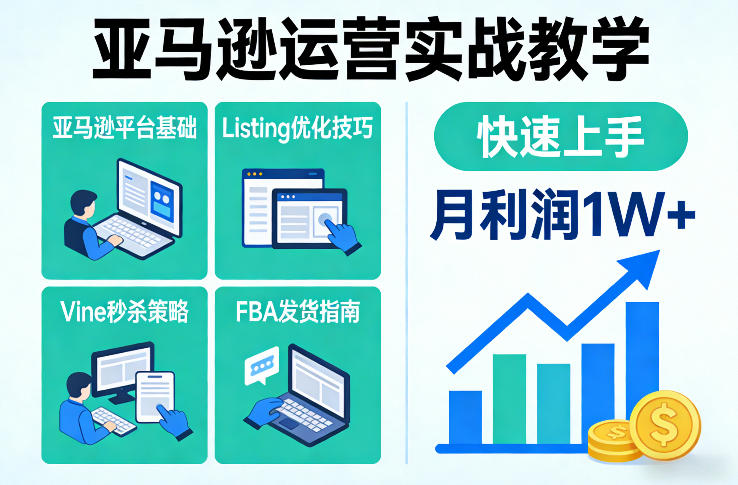 亚马逊运营实战教学，亚马逊平台+Listing优化+Vine秒杀+FBA发货等，快速上手，实现店铺月利润1W-百货大全