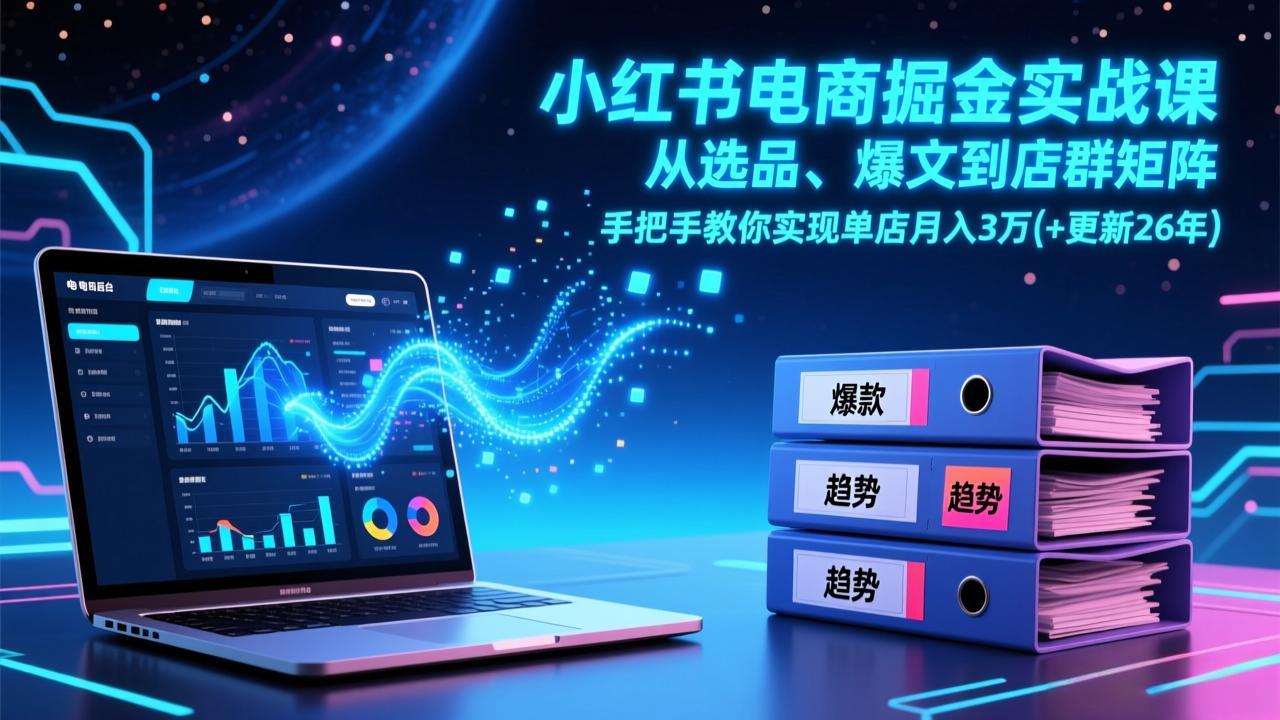 小红书电商掘金实战课，从选品、爆文到店群矩阵，手把手教你实现单店月入3万+(更新26年-百货大全