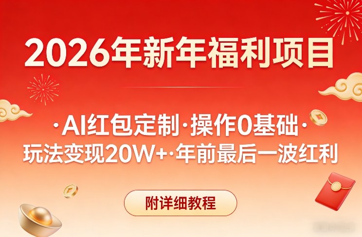 新年福利项目，AI红包定制，操作0基础，玩法变现20W+年前最后一波红利，附详细教程-百货大全