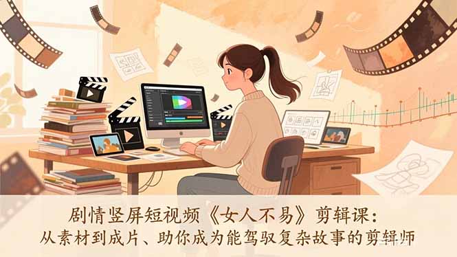 剧情竖屏短视频《女人不易》剪辑课：从素材到成片、助你成为能驾驭复杂故事的剪辑师-百货大全