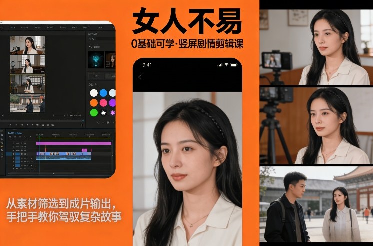 0基础可学！《女人不易》竖屏剧情剪辑课，从素材筛选到成片输出，手把手教你驾驭复杂故事-百货大全