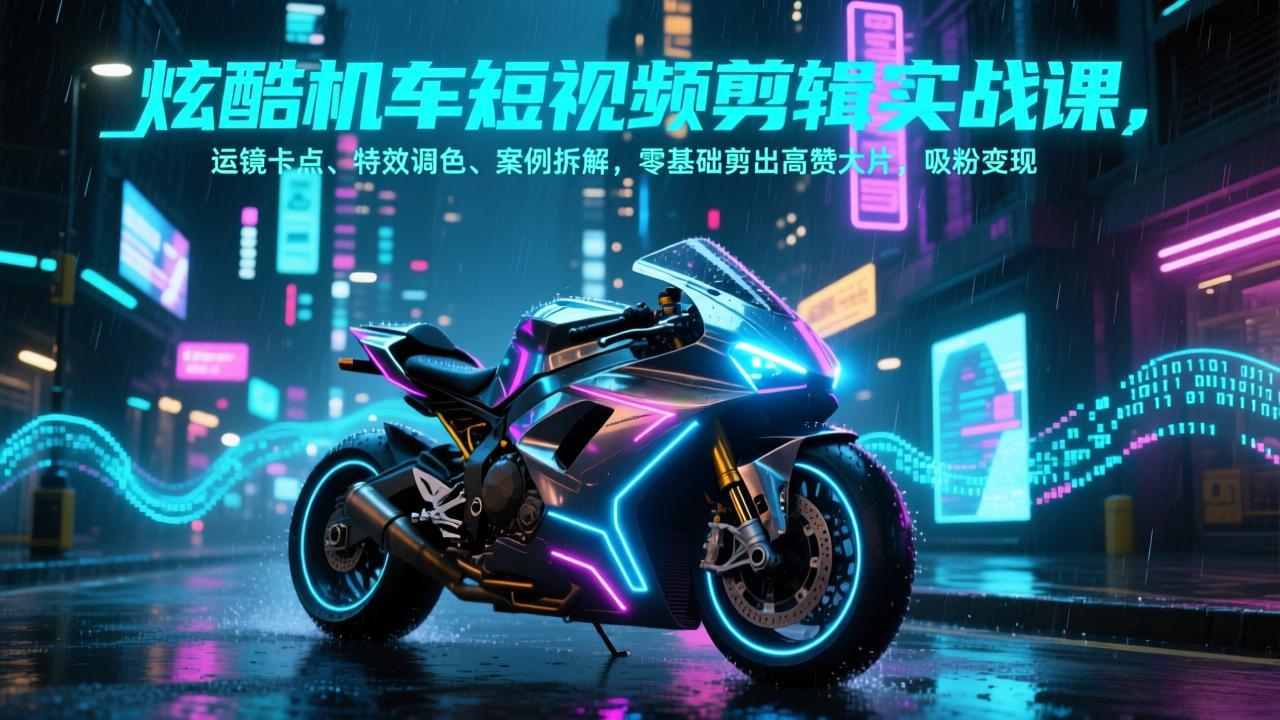 炫酷机车短视频剪辑实战课，运镜卡点、特效调色、案例拆解，零基础剪出高赞大片，吸粉变现-百货大全