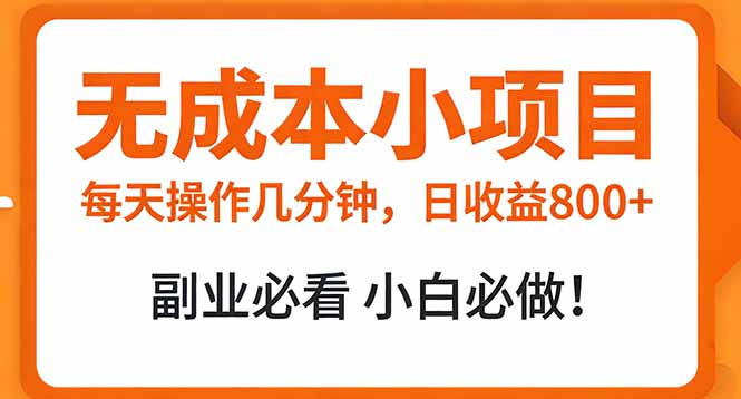 无成本小项目 每天操作几分钟，真实日收益800+ 副业必看 小白必做！-百货大全