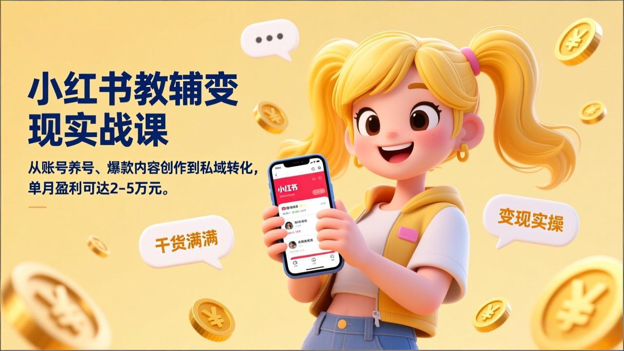 小红书教辅变现实战课，从账号养号、爆款内容创作到私域转化，单月盈利可达2-5万元-百货大全