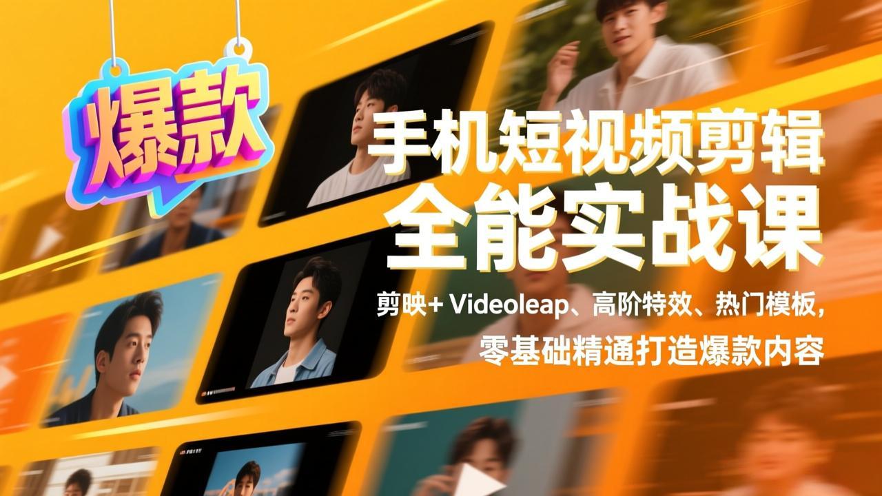 手机短视频剪辑全能实战课，剪映+Videoleap、高阶特效、热门模板，零基础精通打造爆款内容-百货大全