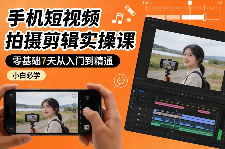 手机短视频拍摄剪辑实操课，零基础7天从入门到精通，小白必学-百货大全