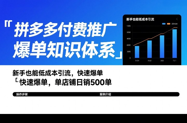 拼多多付费推广爆单知识体系，新手也能低成本引流，快速爆单，单店铺日销500单-百货大全