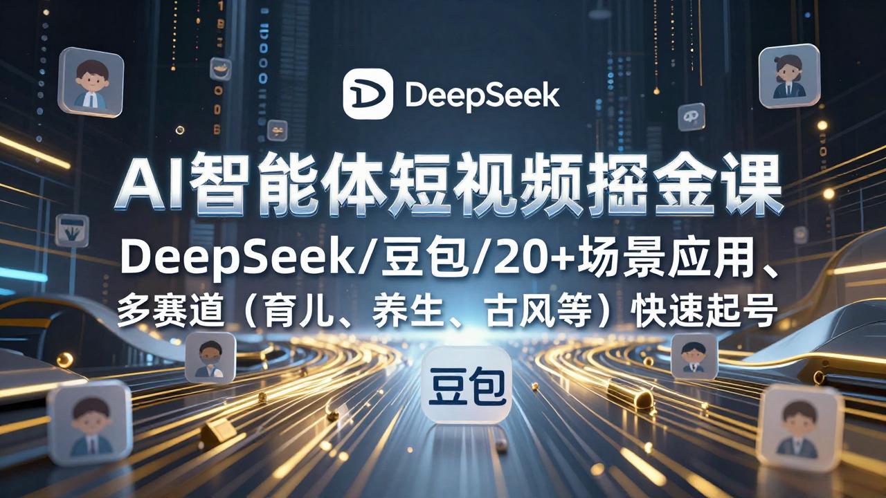 AI智能体短视频掘金课，DeepSeek/豆包/20+场景应用、多赛道(育儿、养生、古风等-百货大全