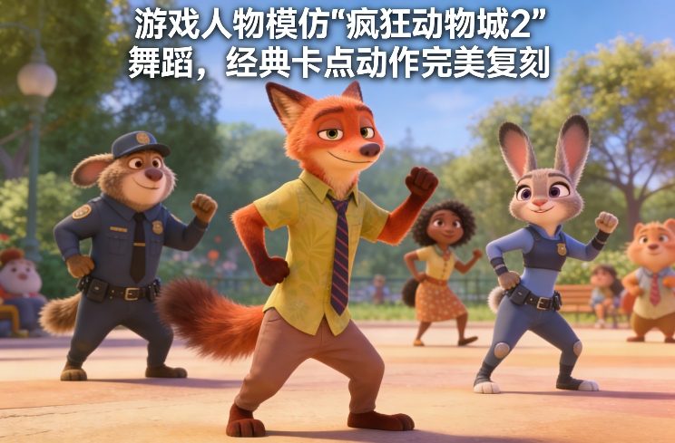 游戏人物模仿“疯狂动物城2”舞蹈，经典卡点动作完美复刻-百货大全
