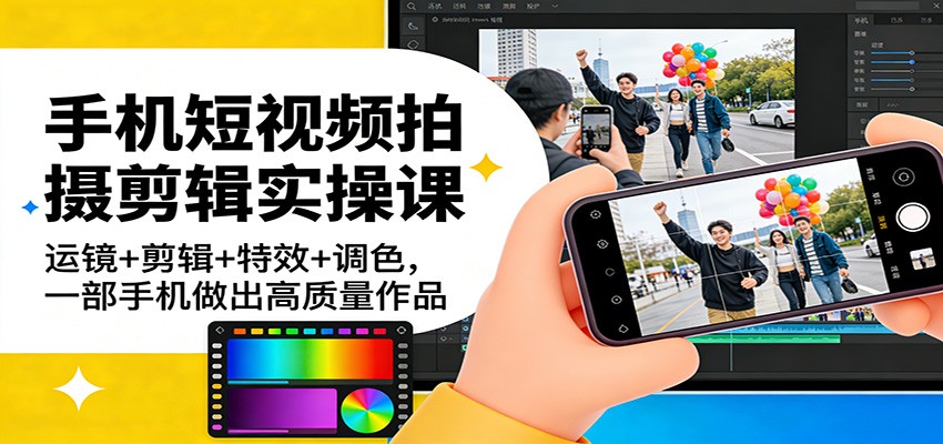 手机短视频拍摄剪辑实操课：运镜+剪辑+特效+调色，一部手机做出高质量作品-百货大全