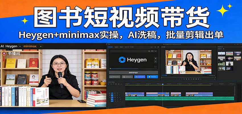 图书短视频带货：Heygen+minimax实操，AI洗稿 ，批量剪辑出单-百货大全