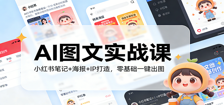 AI图文实战课：小红书笔记+海报+IP打造，零基础一键出图-百货大全