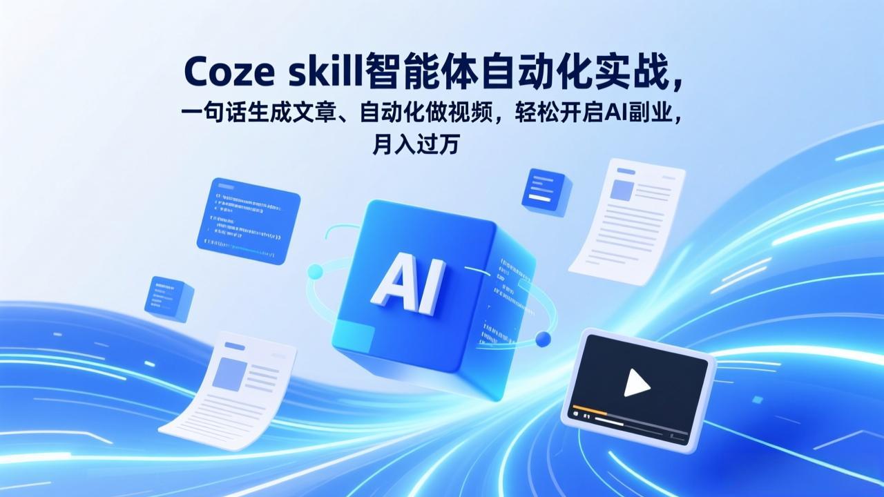 Coze skill智能体自动化实战，一句话生成文章、自动化做视频，轻松开启AI副业，月入过万-百货大全