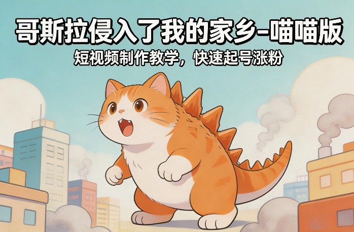 哥斯拉侵入了我的家乡–喵喵版短视频制作教学，快速起号涨粉-百货大全