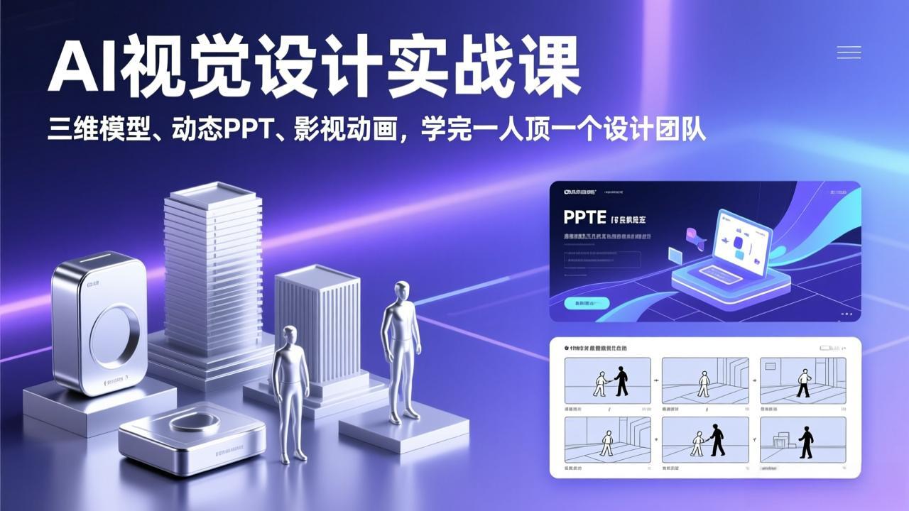 AI视觉设计实战课，三维模型、动态PPT、影视动画，学完一人顶一个设计团队-百货大全