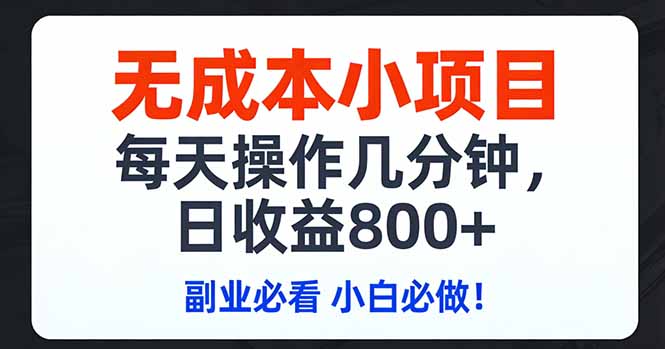无成本小项目,每天操作几分钟,日收益800+ 副业必看 小白必做！-百货大全
