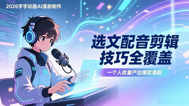 2026字字动画AI漫剧制作-1期，选文配音剪辑技巧全覆盖，一个人就能批量产出爆款漫剧-百货大全
