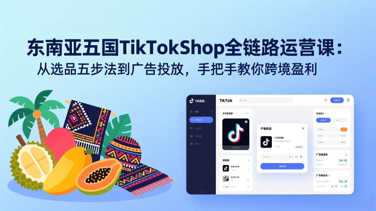 东南亚五国TikTok Shop全链路运营课：从选品五步法到广告投放，手把手教你跨境盈利-百货大全