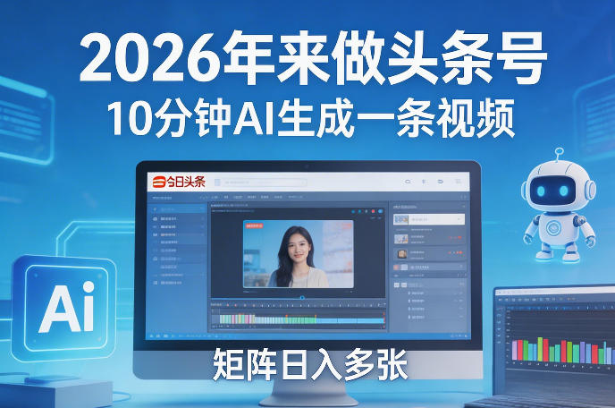 2026年来做头条号，10分钟AI生成一条视频，矩阵日入多张-百货大全