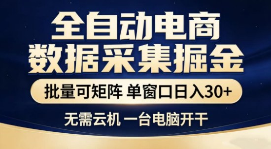 独家电商数据全自动采集项目，批量可矩阵，单窗口轻松日入3张+【揭秘】-百货大全
