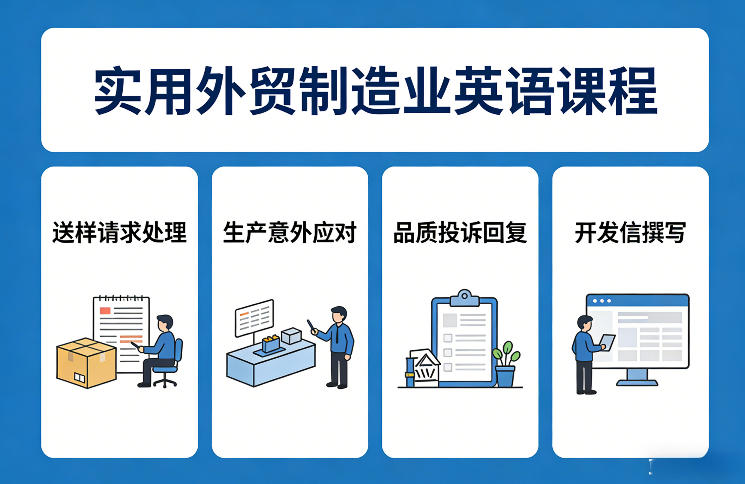 实用外贸制造业英语课程，教你专业处理送样请求、应对生产意外、回复品质投诉、撰写开发信等-百货大全
