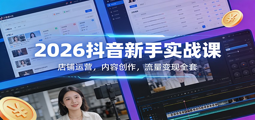 2026抖音新手实战课：店铺运营，内容创作，流量变现全套-百货大全