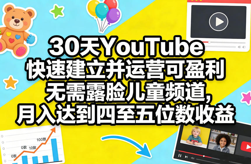 30天YouTube快速建立并运营可盈利无需露脸儿童频道，月入达到四至五位数收益-百货大全