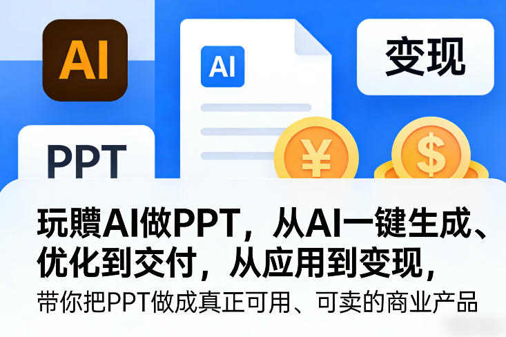 玩賺AI做PPT，从AI一键生成、优化到交付，从应用到变现，带你把PPT做成真正可用、可卖的商业产品-百货大全