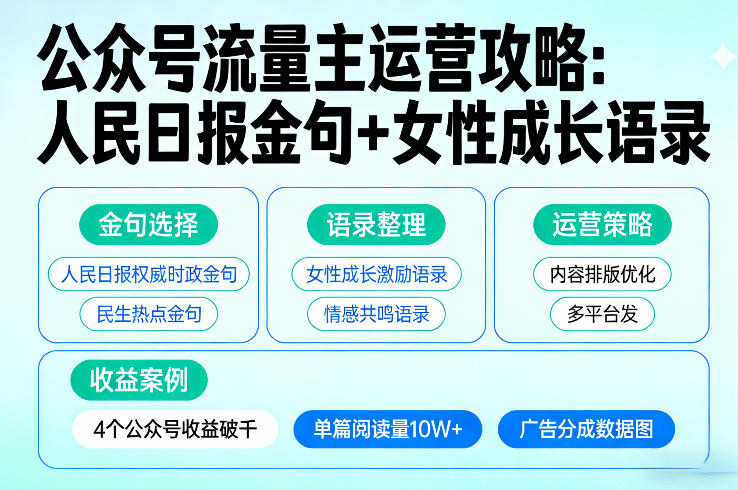 利用人民日报金句+女性成长语录做公众号流量主，4个公众号收益破千-百货大全