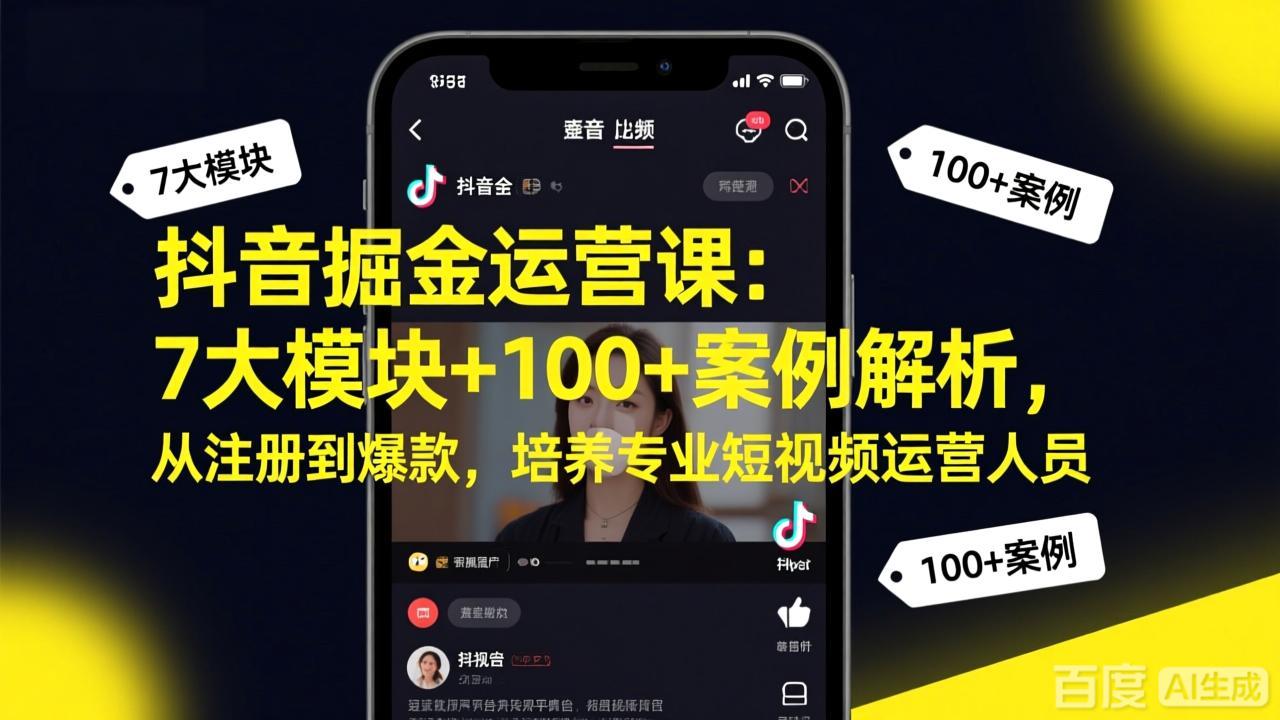 抖音掘金运营课：7大模块+100+案例解析，从注册到爆款，培养专业短视频运营人员-百货大全