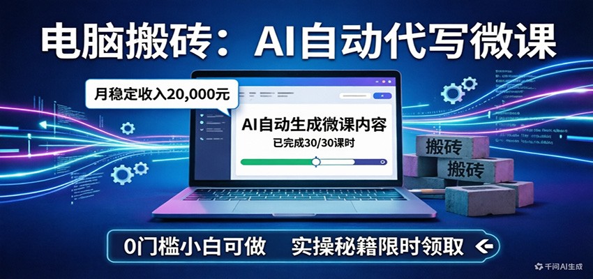 电脑搬砖AI自动代写微课，月稳定2W，0门槛小白可做，实操秘籍-百货大全