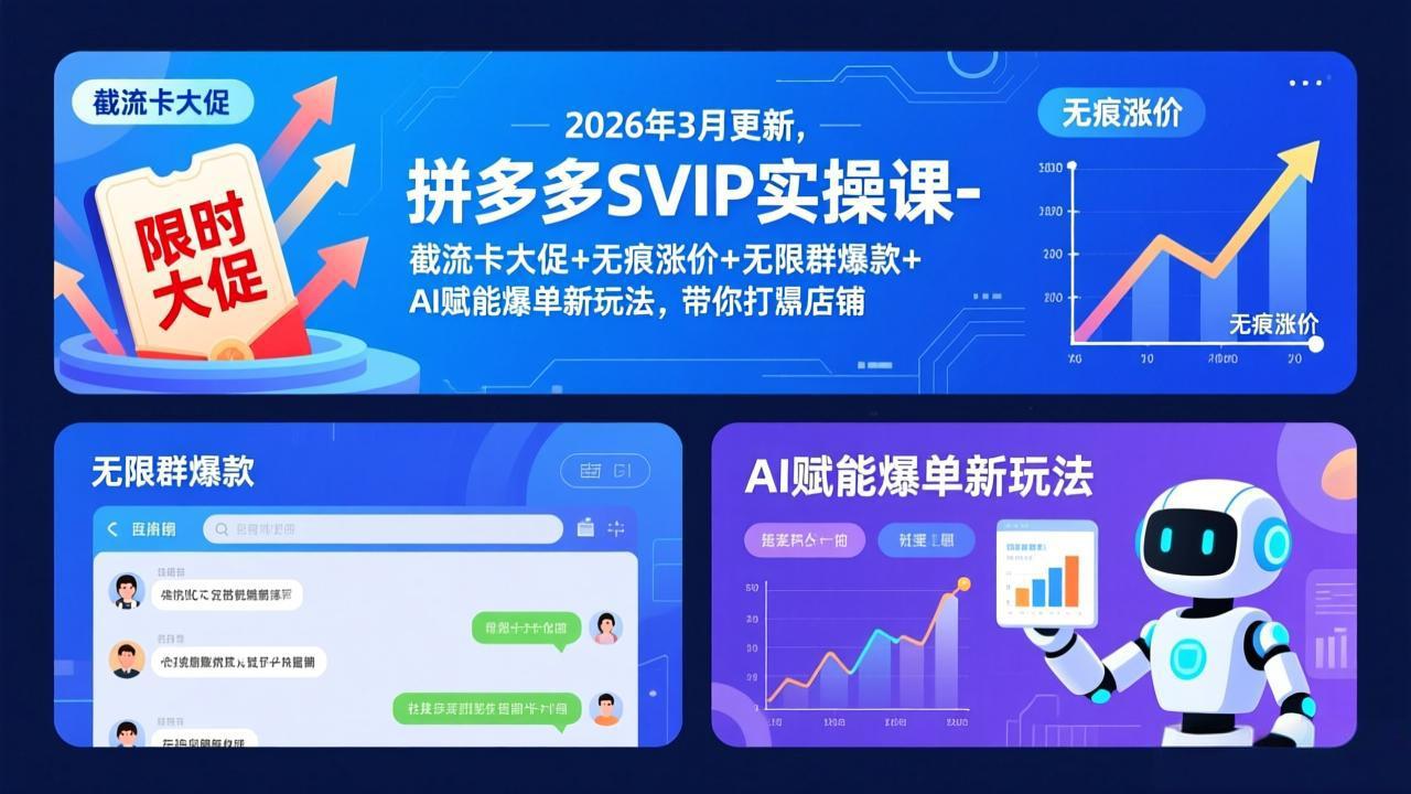 拼多多SVIP实操课-26年3月，截流卡大促+无痕涨价+无限群爆款+AI赋能爆单新玩法，带你打爆店铺-百货大全