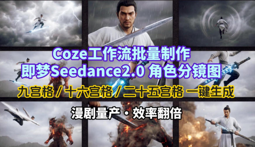 Coze工作流批量制作即梦Seedance2.0角色分镜图，九宫格-十六宫格-二十五宫格一键生成，漫剧量产，效率翻倍-百货大全