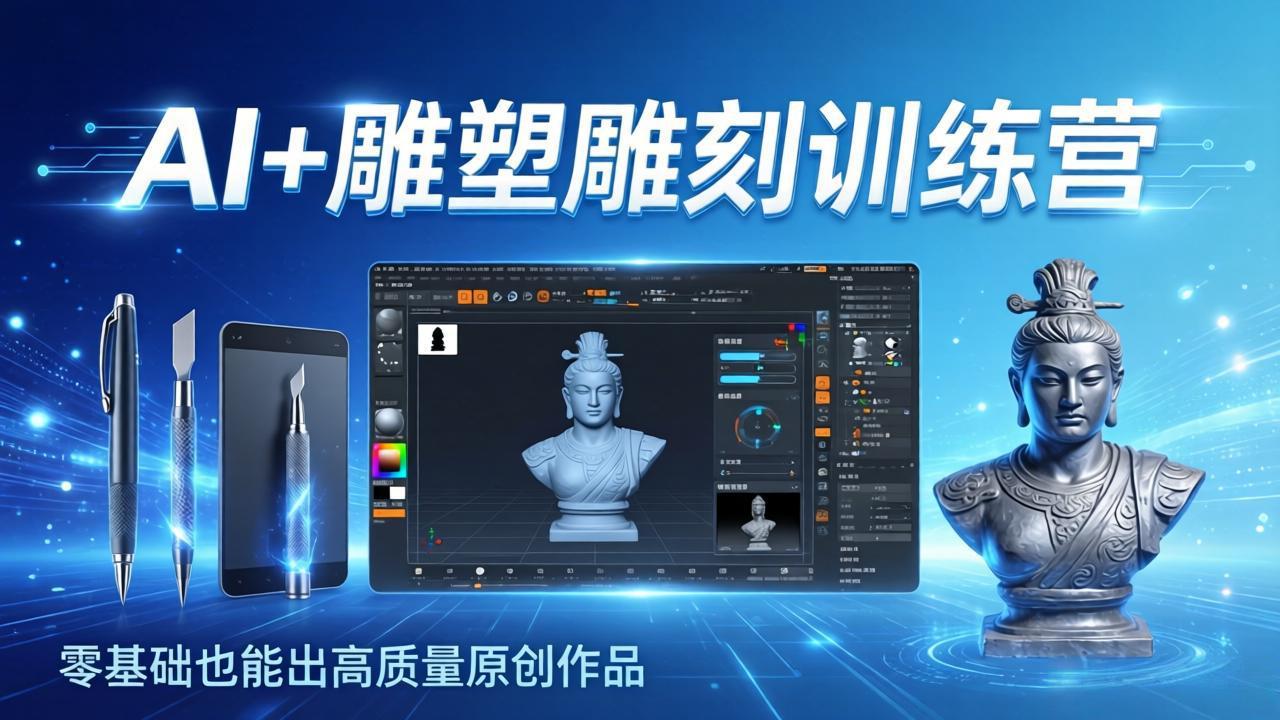 AI+雕塑雕刻训练营：从AI创作、大模型训练到3D雕刻 + 渲染，零基础也能出高质量原创作品-百货大全