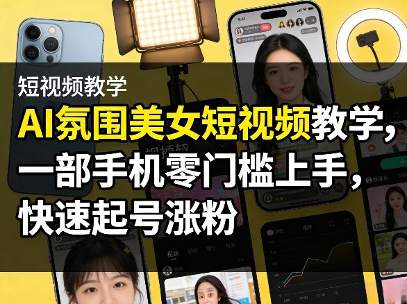 AI氛围美女短视频教学，一部手机零门槛上手，快速起号涨粉-百货大全