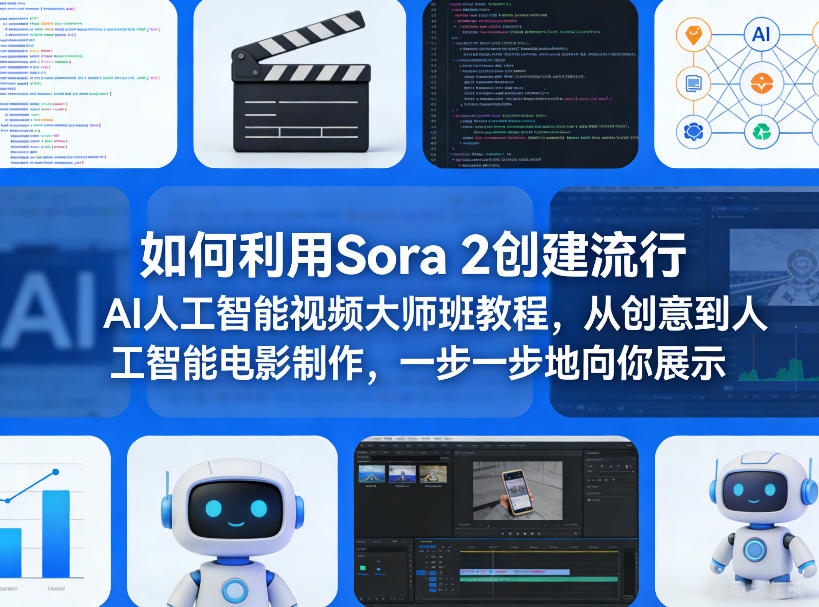 如何利用Sora 2创建流行AI人工智能视频大师班教程，从创意到人工智能电影制作，一步一步地向你展示-百货大全