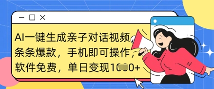 AI一键生成亲子对话视频，条条爆款，一部手机即可操作，单日变现数张-百货大全