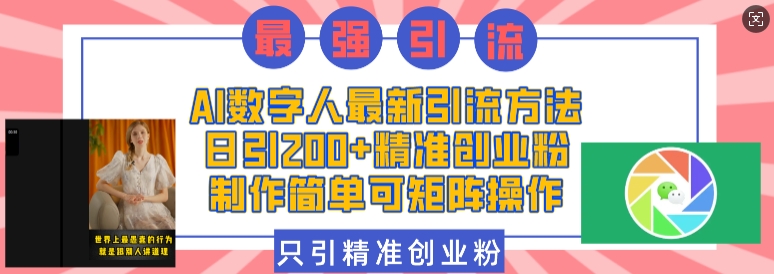 AI数字人最新引流方法，日引200+精准创业粉，制作简单可矩阵操作-百货大全
