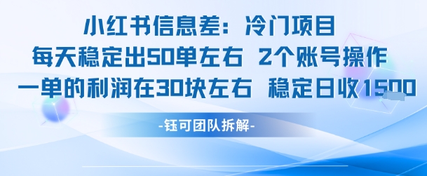小红书信息差冷门项目一单利润30块每天稳定1.5k左右2个账号操作-百货大全