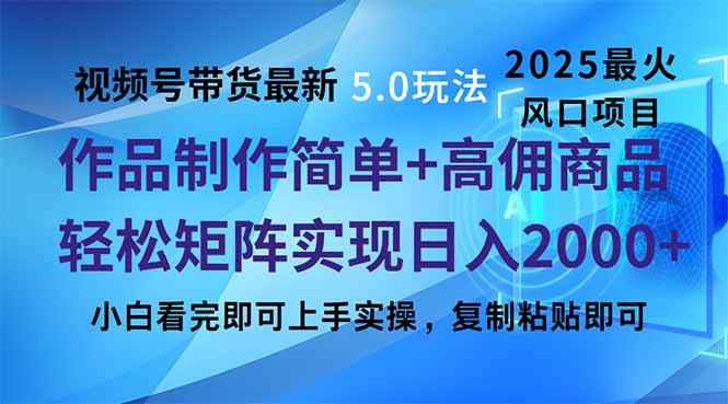 视频号带货最新5.0玩法，作品制作简单，当天起号，复制粘贴，轻松矩阵…-百货大全