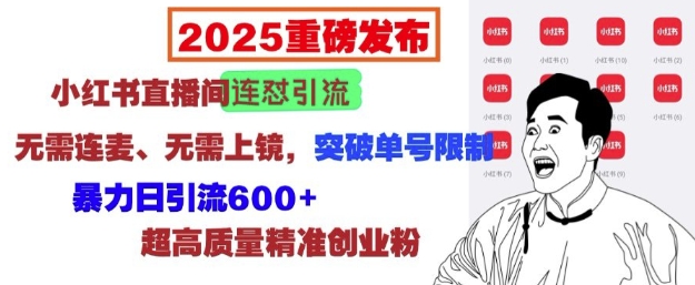 2025重磅发布：小红书直播间连怼引流，无需连麦、无需上镜，突破单号限制，暴力日引流600+-百货大全