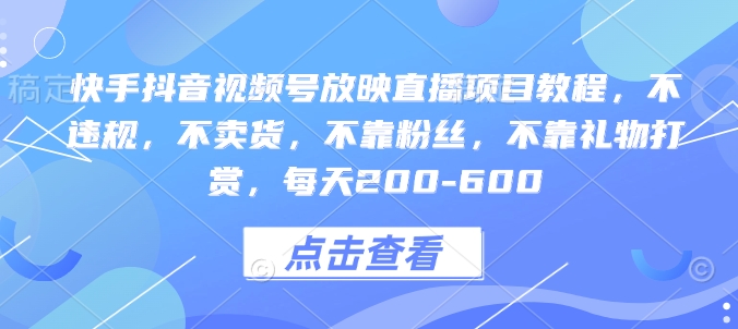 快手抖音视频号放映直播项目教程，不违规，不卖货，不靠粉丝，不靠礼物打赏，每天200-600-百货大全