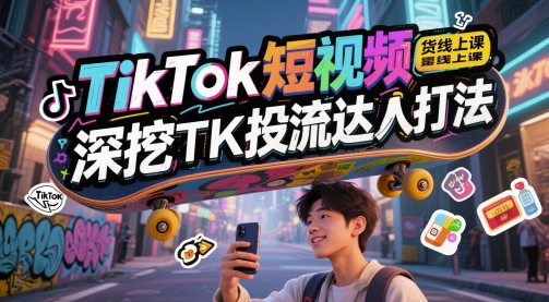 TikTok短视频带货线上课，深挖TK投流达人打法-百货大全