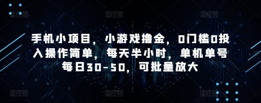 手机小项目，小游戏撸金，0门槛0投入操作简单，每天半小时，单机单号每日30-50，可批量放大-百货大全