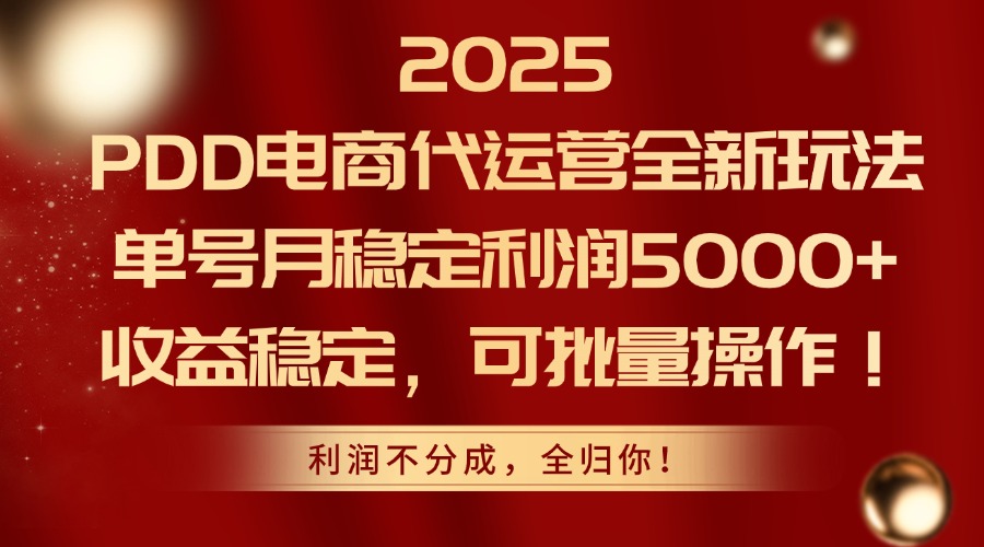 2025PDD电商代运营全新玩法，单号月稳定利润5000+，收益稳定，可批量操作-百货大全